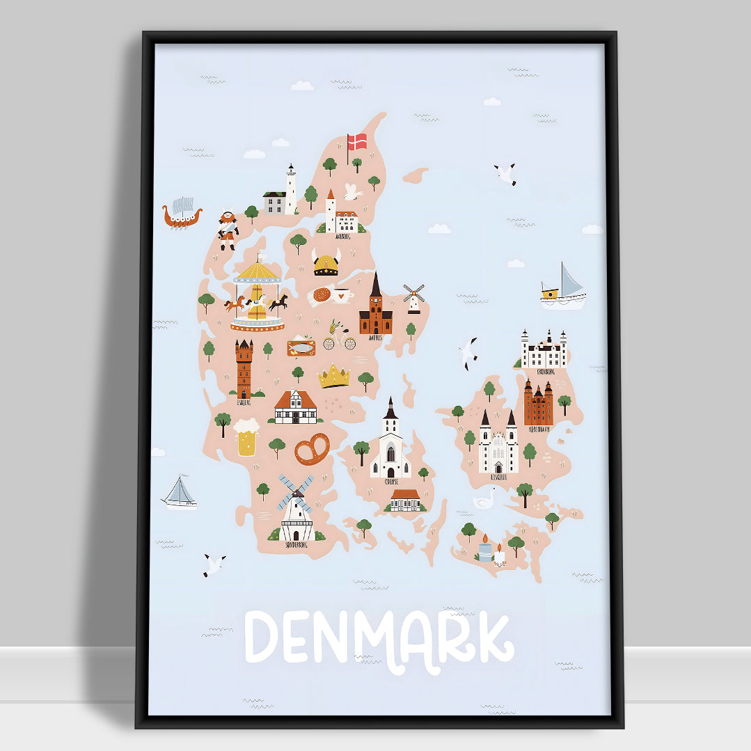 2x Land & By Plakater - Oplev Danmark og udforsk landets unikke seværdigheder -Tivoli, Nyhavn, Frederiksborg Slot, Møns Klint, Legoland, Christiansborg Slot, Dyrehaven, Vikingeskibsmuseet | Danmark Plakater | Seværdigheder | Udforsk Charmerende Poster Land | By