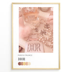 Indlæs billede til gallerivisning Fashion Plakat | Parisian Luxury Flat Lay – Dior &amp; Chanel Pink Aesthetic Plakaty.dk | Flat lay image with Miss Dior perfume, Chanel pearl necklaces, pink accessories, and a soft pink color palette labeled “Paris/France Dior”.
