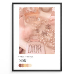 Indlæs billede til gallerivisning Fashion Plakat | Parisian Luxury Flat Lay – Dior &amp; Chanel Pink Aesthetic Plakaty.dk | Flat lay image with Miss Dior perfume, Chanel pearl necklaces, pink accessories, and a soft pink color palette labeled “Paris/France Dior”.
