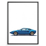 Indlæs billede til gallerivisning Illustration of a classic blue Lamborghini shown in a clean side-view on a white background.
