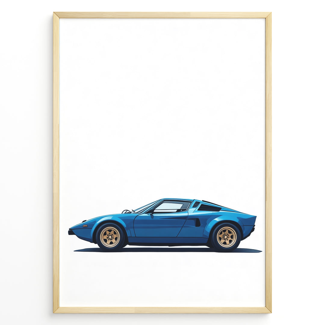 Illustration of a classic blue Lamborghini shown in a clean side-view on a white background.