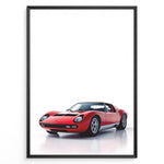 Indlæs billede til gallerivisning Illustration of a red Lamborghini Miura classic sports car on a clean white background.
