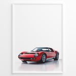 Indlæs billede til gallerivisning Illustration of a red Lamborghini Miura classic sports car on a clean white background.
