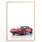 Indlæs billede til gallerivisning Illustration of a red Lamborghini Miura classic sports car on a clean white background.
