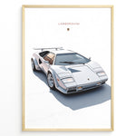 Indlæs billede til gallerivisning Illustration of a white Lamborghini Countach classic sports car on a minimal white background.

