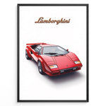 Indlæs billede til gallerivisning Red Lamborghini Countach classic supercar illustration front-angle poster.
