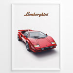 Indlæs billede til gallerivisning Red Lamborghini Countach classic supercar illustration front-angle poster.
