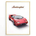 Indlæs billede til gallerivisning Red Lamborghini Countach classic supercar illustration front-angle poster.
