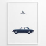 Indlæs billede til gallerivisning Classic Peugeot blue sedan side view minimalist illustration
