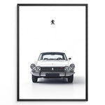Indlæs billede til gallerivisning Classic white Peugeot car front view minimal poster design
