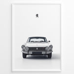 Indlæs billede til gallerivisning Classic white Peugeot car front view minimal poster design
