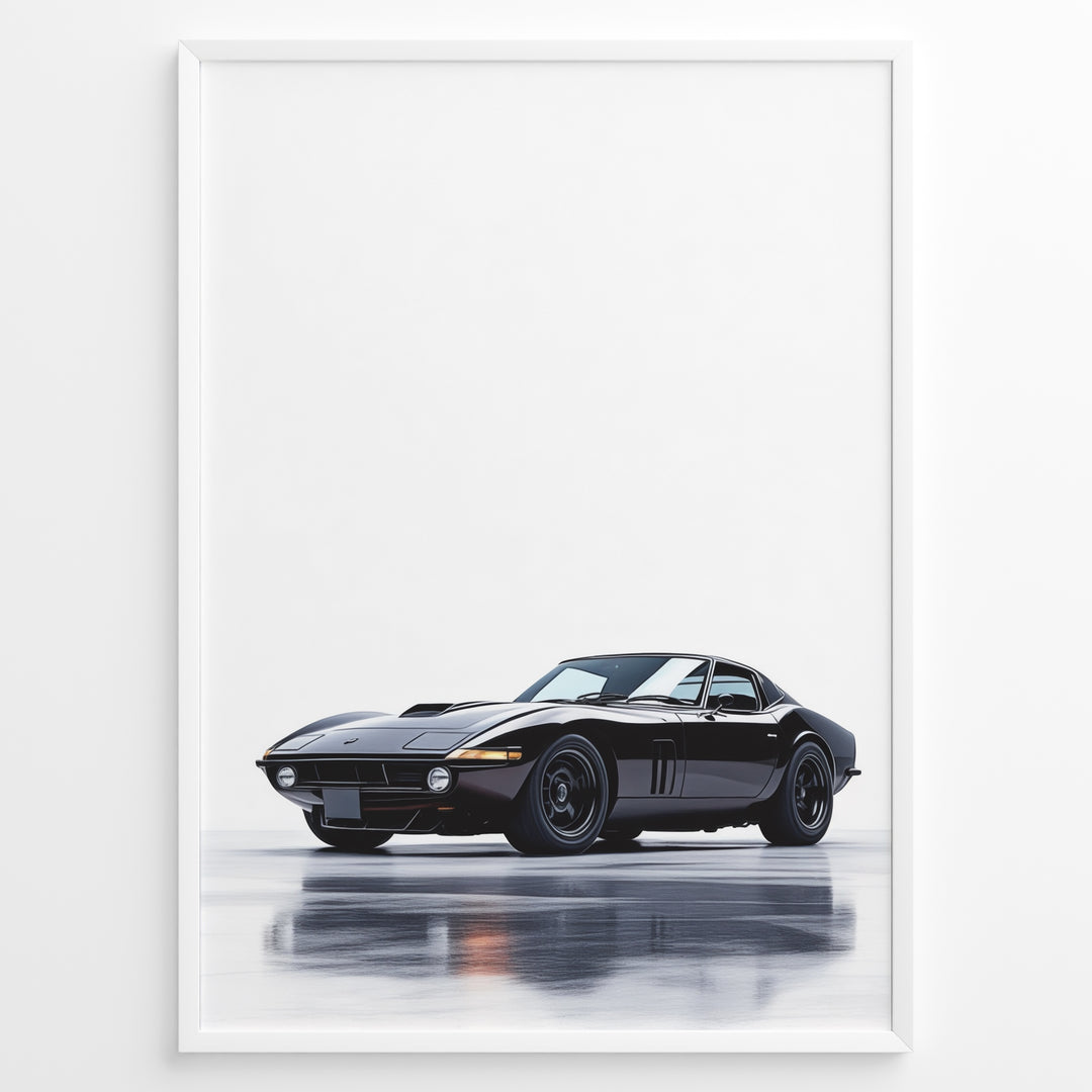 Illustration of a classic black sports car on a clean white background.