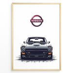 Indlæs billede til gallerivisning Front view illustration of a black Nissan Fairlady Z classic sports car.
