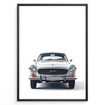 Indlæs billede til gallerivisning Front view illustration plakat of a classic Volvo P1800 car on a minimalist white background.

