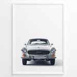 Indlæs billede til gallerivisning Front view illustration plakat of a classic Volvo P1800 car on a minimalist white background.
