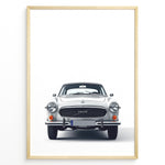 Indlæs billede til gallerivisning Front view illustration plakat of a classic Volvo P1800 car on a minimalist white background.

