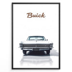 Indlæs billede til gallerivisning Front view illustration of a classic white Buick Riviera car on a minimalist poster.
