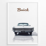 Indlæs billede til gallerivisning Front view illustration of a classic white Buick Riviera car on a minimalist poster.
