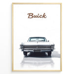 Indlæs billede til gallerivisning Front view illustration of a classic white Buick Riviera car on a minimalist poster.
