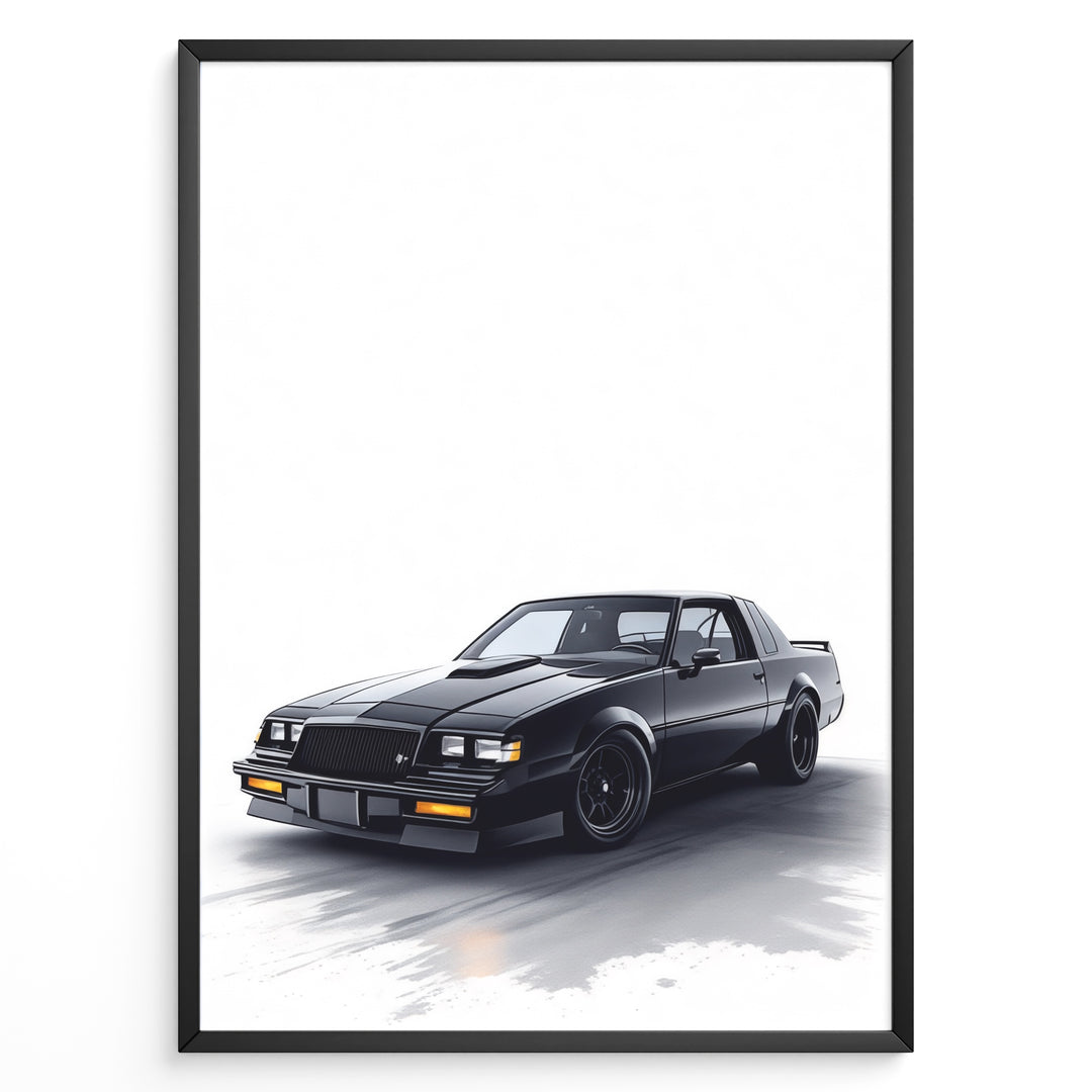 Illustration of a black Buick GNX muscle car on a white background