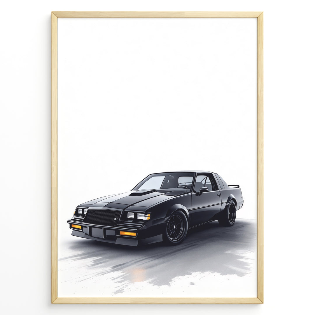 Illustration of a black Buick GNX muscle car on a white background