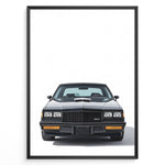 Indlæs billede til gallerivisning Front view illustration plakat of a black Buick GNX classic muscle car.

