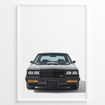 Indlæs billede til gallerivisning Front view illustration plakat of a black Buick GNX classic muscle car.
