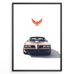 Indlæs billede til gallerivisning Illustration of a classic Pontiac Firebird Trans Am viewed from the front.
