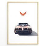 Indlæs billede til gallerivisning Illustration of a classic Pontiac Firebird Trans Am viewed from the front
