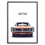 Indlæs billede til gallerivisning Front view illustration of a vintage Pontiac GTO Judge classic muscle car poster.
