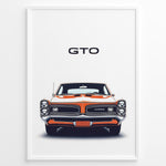 Indlæs billede til gallerivisning Front view illustration of a vintage Pontiac GTO Judge classic muscle car poster.
