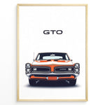 Indlæs billede til gallerivisning Front view illustration of a vintage Pontiac GTO Judge classic muscle car poster.
