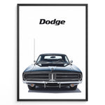 Indlæs billede til gallerivisning Front view illustration of a classic black Dodge Charger car.
