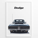 Indlæs billede til gallerivisning Front view illustration of a classic black Dodge Charger car.
