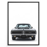 Indlæs billede til gallerivisning Front view illustration of a classic black Dodge Charger car.

