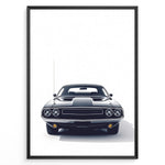 Indlæs billede til gallerivisning Front view illustration of a classic Dodge Challenger muscle car.
