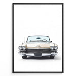 Indlæs billede til gallerivisning Front-facing illustration of a classic beige convertible car in a minimalist framed poster.
