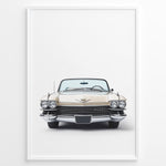 Indlæs billede til gallerivisning Front-facing illustration of a classic beige convertible car in a minimalist framed poster.
