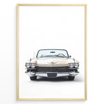 Indlæs billede til gallerivisning Front-facing illustration of a classic beige convertible car in a minimalist framed poster.
