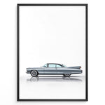 Indlæs billede til gallerivisning Side profile illustration of a classic blue vintage coupe in a minimalist framed poster.
