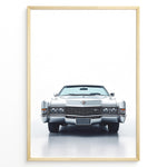 Indlæs billede til gallerivisning Front-facing illustration of a classic white vintage convertible car in a minimalist framed poster.
