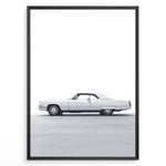 Indlæs billede til gallerivisning Side profile illustration of a classic white convertible car in a minimalist framed poster.
