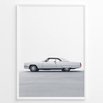 Indlæs billede til gallerivisning Side profile illustration of a classic white convertible car in a minimalist framed poster.
