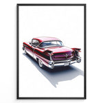 Indlæs billede til gallerivisning Rear-view illustration of a classic red vintage car in a minimalist framed poster.
