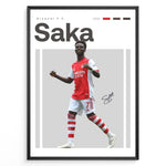 Indlæs billede til gallerivisning Poster showing a football player in a red and white uniform celebrating, with large text reading “Saka” at the top and a clean modern graphic design layout.

