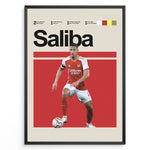 Indlæs billede til gallerivisning William Saliba fodbold plakat | Arsenal FC-spiller i rød-hvid hjemmebanetrøje, stilfuldt og moderne plakatdesign.
