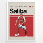 Indlæs billede til gallerivisning William Saliba fodbold plakat | Arsenal FC-spiller i rød-hvid hjemmebanetrøje, stilfuldt og moderne plakatdesign.
