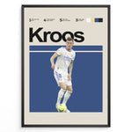 Indlæs billede til gallerivisning Toni Kroos fodbold plakater | Real Madrid-stjerne i hvid hjemmebanetrøje, klar til at aflevere bolden. Minimalistisk design.
