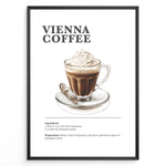 Indlæs billede til gallerivisning Illustration of a Vienna coffee in a glass cup topped with whipped cream on a saucer.

