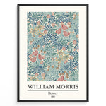 Indlæs billede til gallerivisning Framed William Morris Bower 1881 art print plakat with detailed blue, pink, and cream floral botanical pattern.
